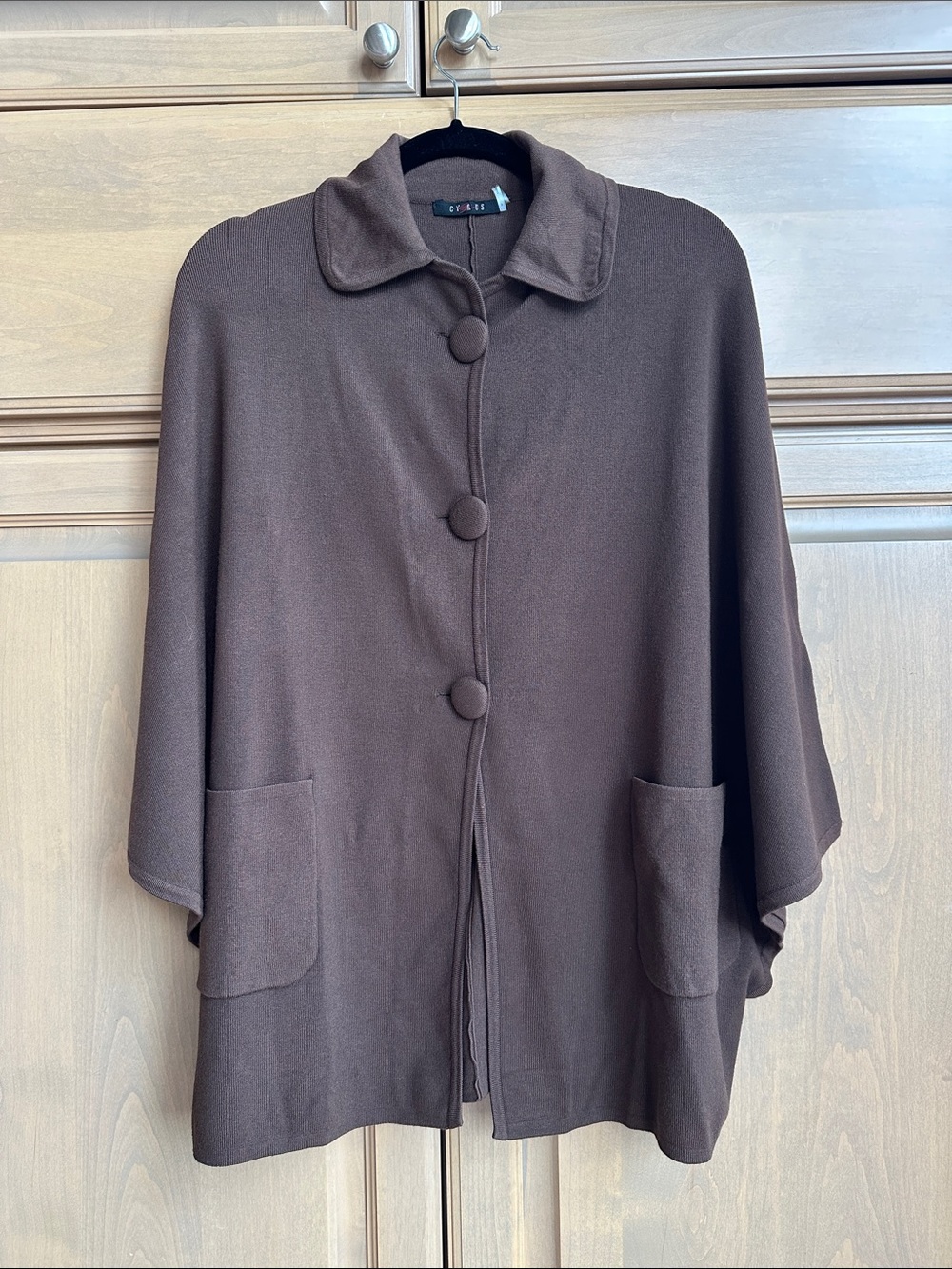 Cyrus Chocolate Brown Button-Front Cape Sweater